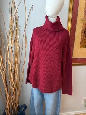 137~ NWT bishop + young Burgundy Ribbed Turtleneck Oversized Sweater